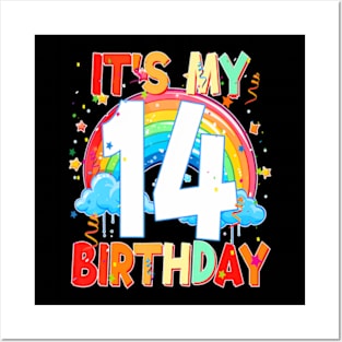 14 Years Old Birthday Girl Rainbow For Teen 14Th Birthday Posters and Art